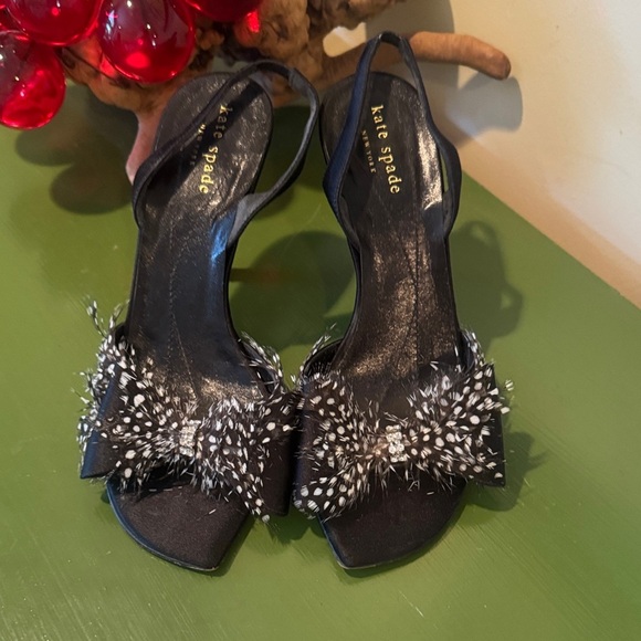 kate spade Shoes - Kate Spade ♠️ classy black heels with black and white feathers and diamonds